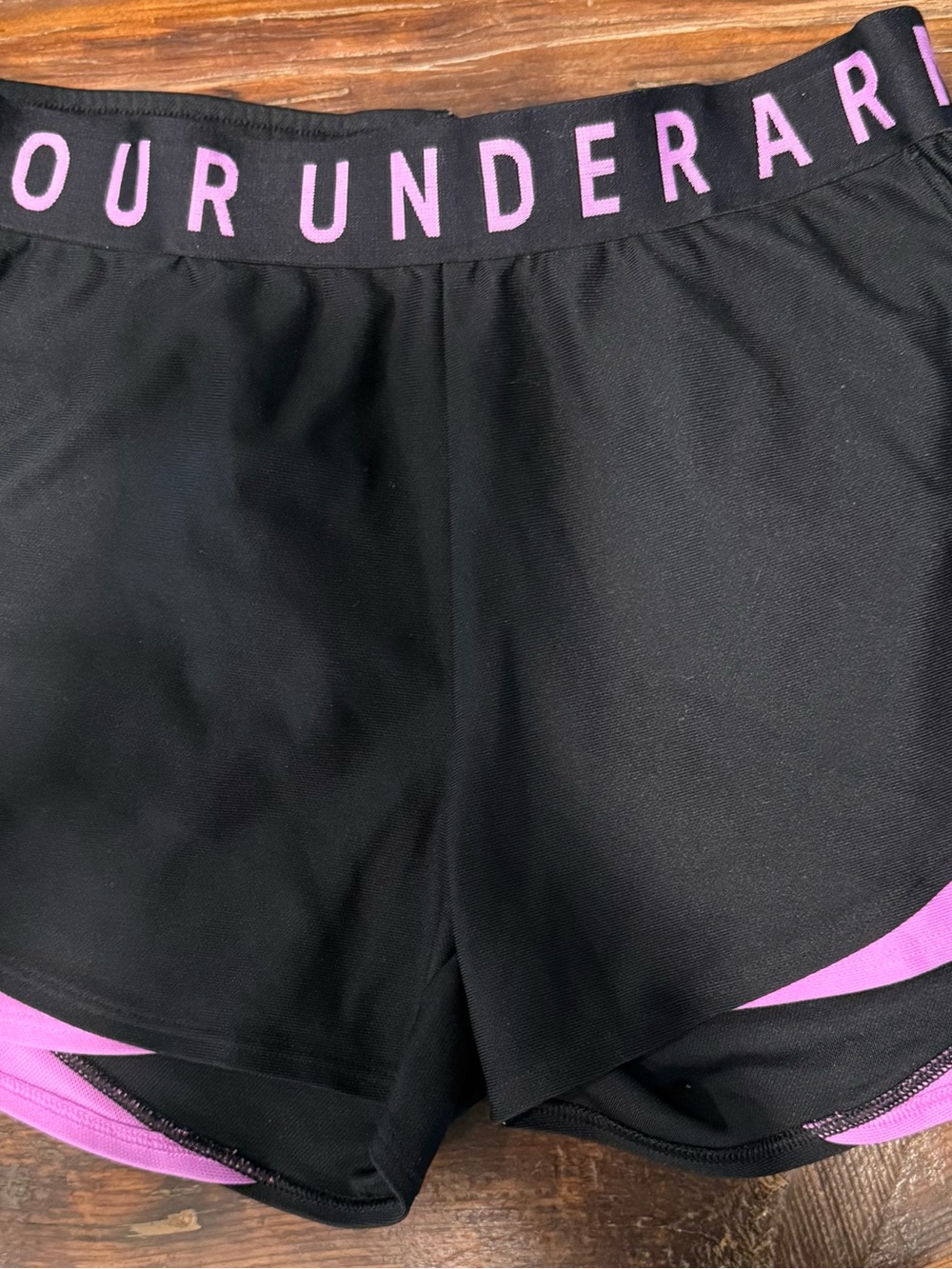 Under Armour Black Athletic Shorts with Purple Trim